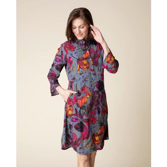 Habitat Clothes to Live In Floral Dress Size Large - Crepe Flounce Pockets Midi - Picture 1 of 10
